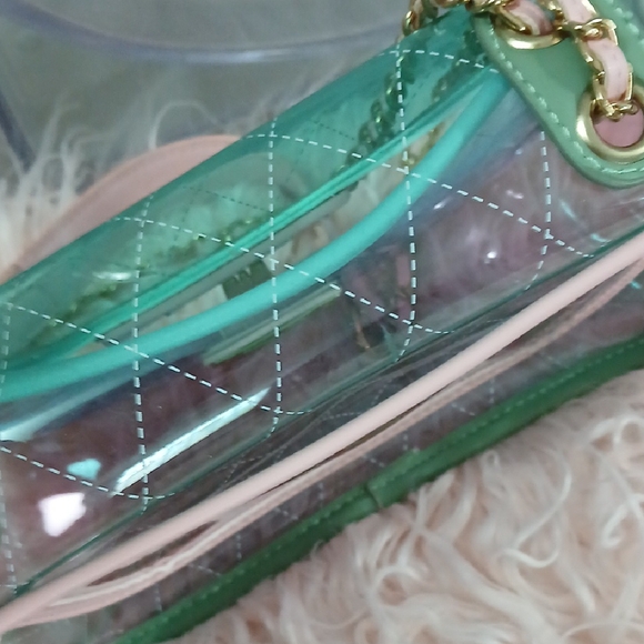 Stylish Transparent Quilted Bag - Blue, Green and Pink - Picture 5 of 8